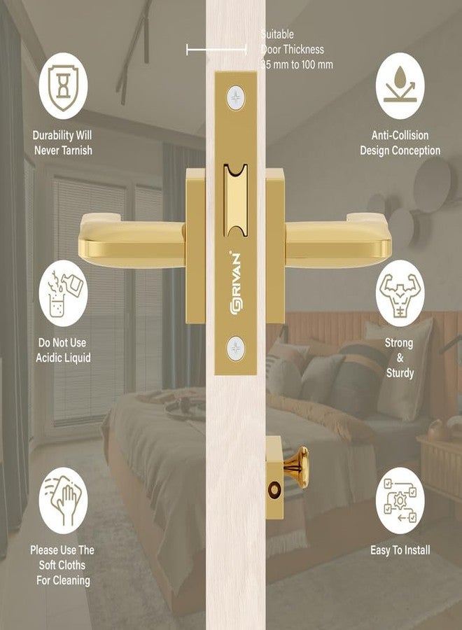 GRIVAN Ultra-Durable Brass Bathroom Door Handle Lock with Keyless Baby Latch for Bedroom/Balcony/Office Doors (Gold Finish) - Image 4